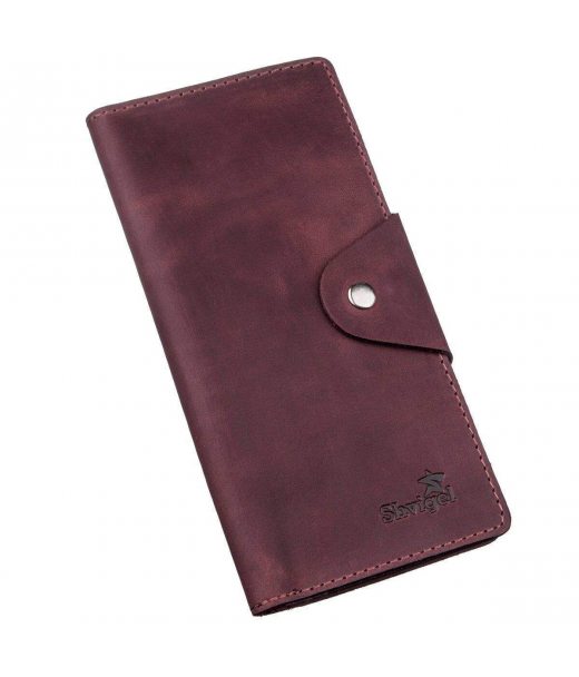 Гаманець жіночий вертикальний з вінтажної шкіри на кнопках SHVIGEL 16178 Бордовий