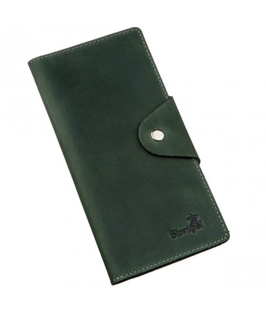 Гаманець унісекс вертикальний з вінтажної шкіри на кнопках SHVIGEL 16179 Зелений
