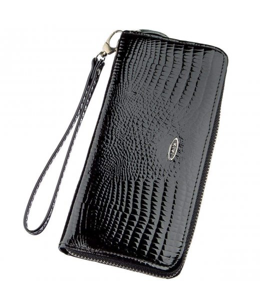 Гаманець жіночий на одну блискавку з екошкіри лаковий KIVI 19030 Чорний Гаманець жіночий на одну блискавку з екошкіри лаковий KIVI 19030 Чорний