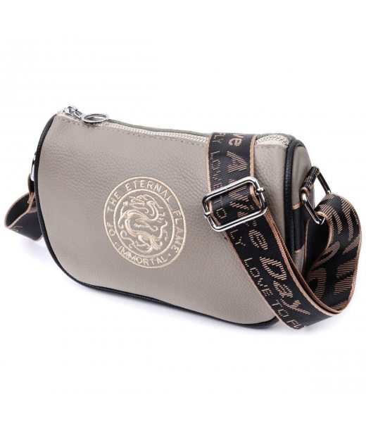 Красива жіноча сумка з вишивкою на лицьовій стороні з натуральної шкіри Vintage 22626 Сіра