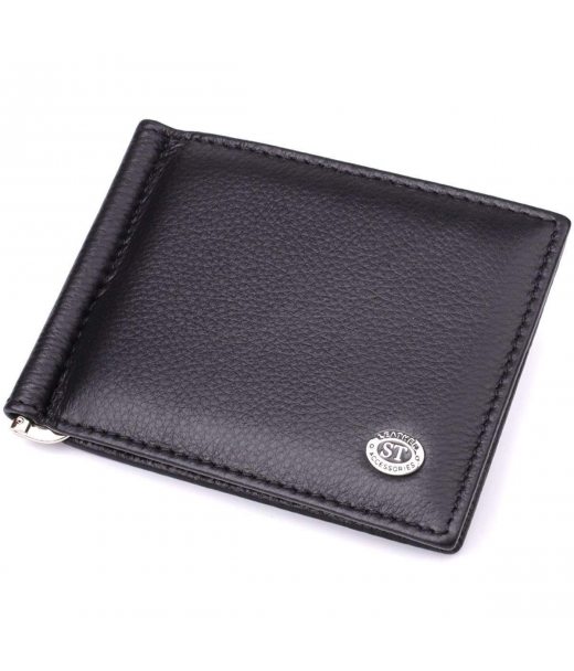 Чоловічий гаманець із металевим затискачем з натуральної шкіри ST Leather 23092 Чорний