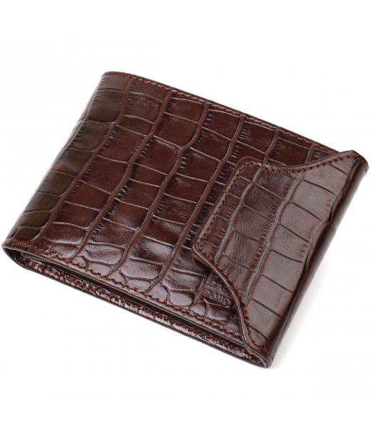 Фактурный мужской бумажник из натуральной кожи с тиснением под крокодила с интересной застежкой BOND 21990 Коричневый Фактурный мужской бумажник из натуральной кожи с тиснением под крокодила с интересной застежкой BOND 21990 Коричневый