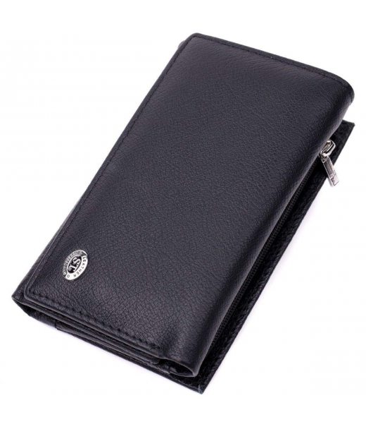 Зручний жіночий гаманець у три складання з натуральної шкіри ST Leather 19468 Чорний