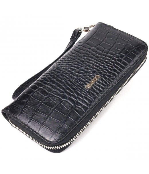 Горизонтальный кошелек для женщин из натуральной фактурной кожи под крокодила CANPELLINI 21623 Черный Горизонтальный кошелек для женщин из натуральной фактурной кожи под крокодила CANPELLINI 21623 Черный