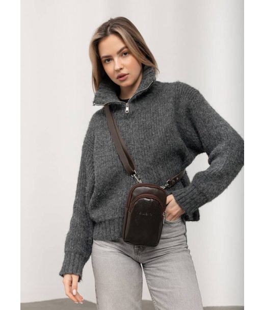 Женская кожаная сумка Sambag Modena для телефона коричневая Женская кожаная сумка Sambag Modena для телефона коричневая