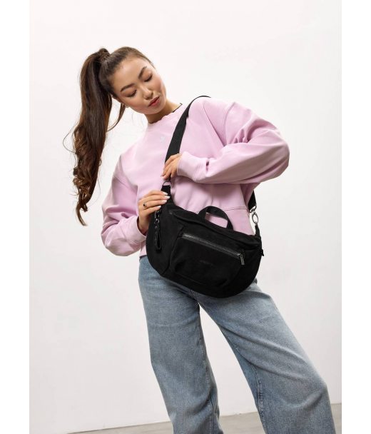 Женская замшевая сумка-бананка через плечо Sambag DistrictDart черная