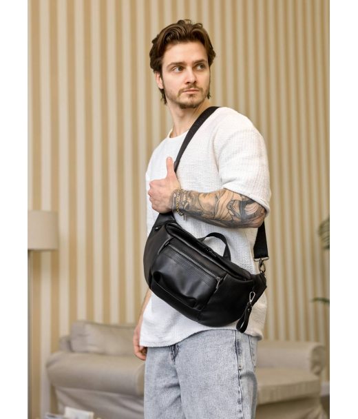 Велика шкіряна чоловіча поясна сумка бананка Sambag DistrictDart чорна Велика шкіряна чоловіча поясна сумка бананка Sambag DistrictDart чорна