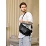 Большая мужская кожаная поясная сумка-бананка Sambag DistrictDart черная