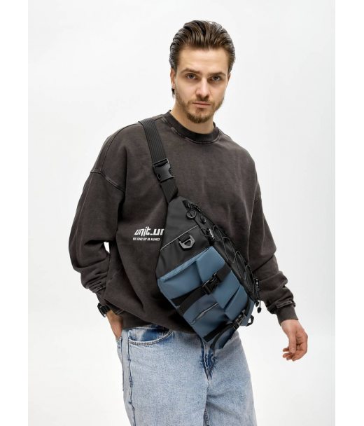 Чоловіча cумка-бананка під ноутбук Sambag Urban Pro чорно-синя Чоловіча cумка-бананка під ноутбук Sambag Urban Pro чорно-синя