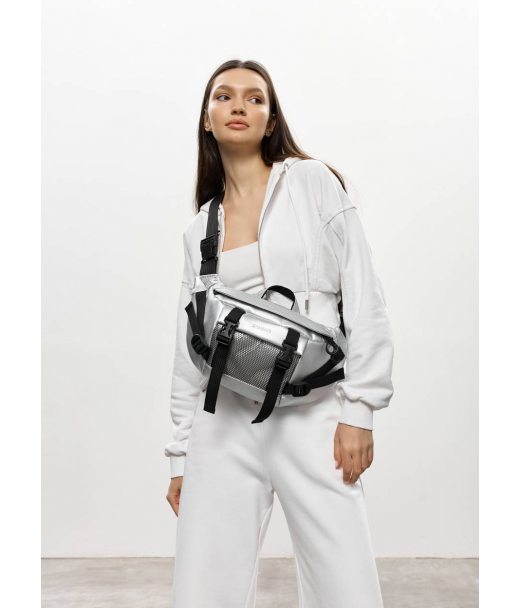 Большая женская поясная сумка-бананка Sambag DynamicDart серебристая