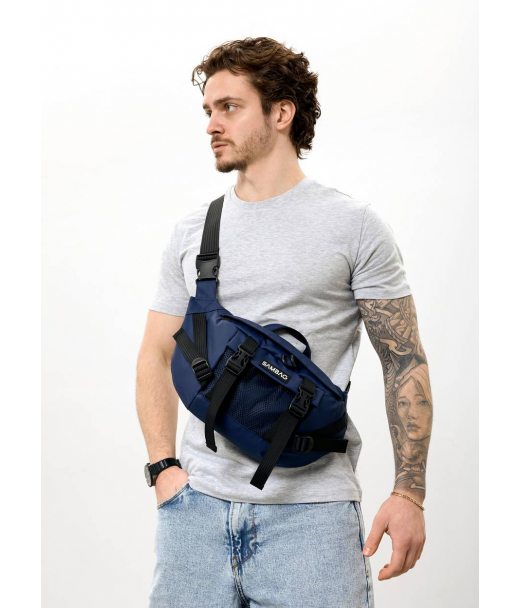 Велика чоловіча поясна сумка бананка Sambag DynamicDart синя Велика чоловіча поясна сумка бананка Sambag DynamicDart синя