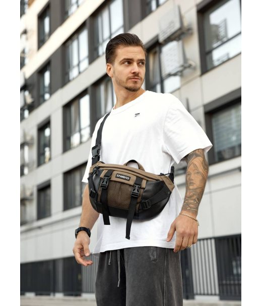 Велика чоловіча поясна сумка бананка для планшета Sambag DynamicDart горіх Велика чоловіча поясна сумка бананка для планшета Sambag DynamicDart горіх