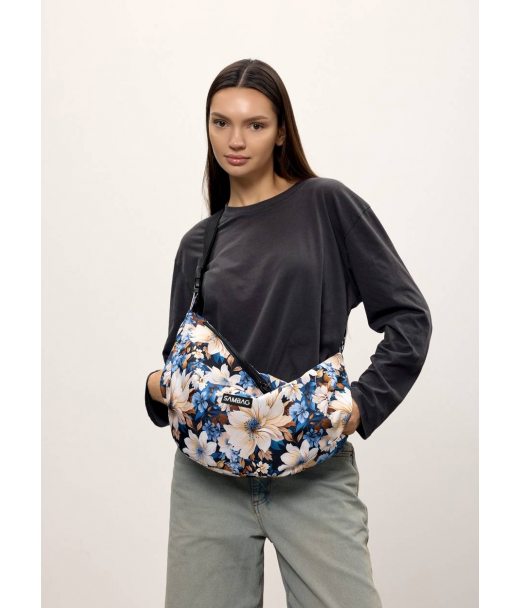 Женская сумка Sambag HOBO Bag-glove с принтом "Голубые Цветы"