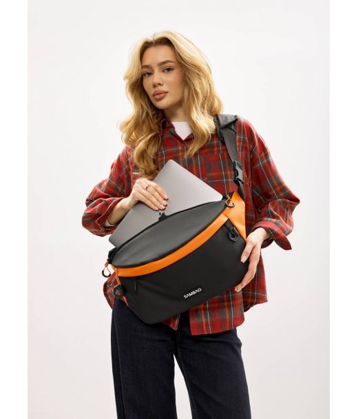 Жіноча cумка-бананка під ноутбук Sambag Urban Laptop чорно-оранжева Жіноча cумка-бананка під ноутбук Sambag Urban Laptop чорно-оранжева