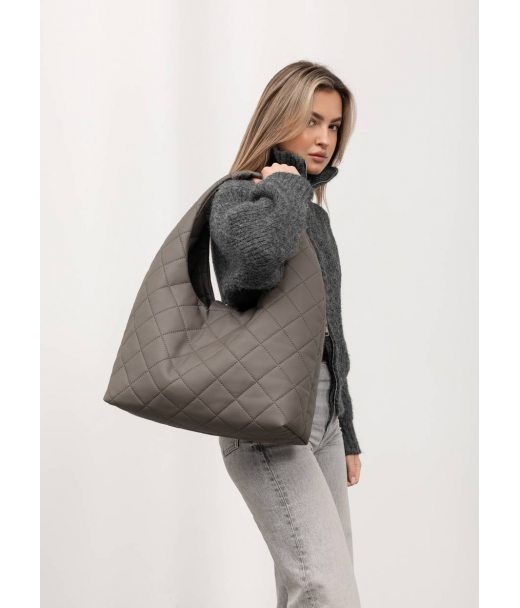 Жіноча сумка Sambag HOBO L сіра строчена Жіноча сумка Sambag HOBO L сіра строчена