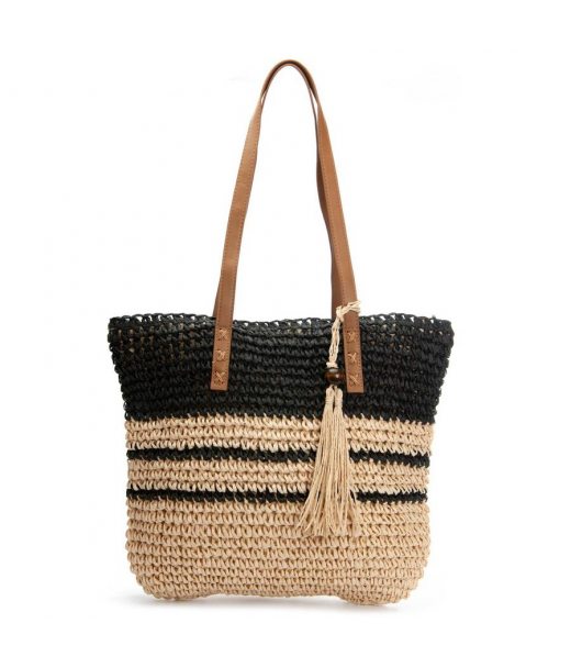 Жіноча плетена сумка PODIUM 0006 black beige