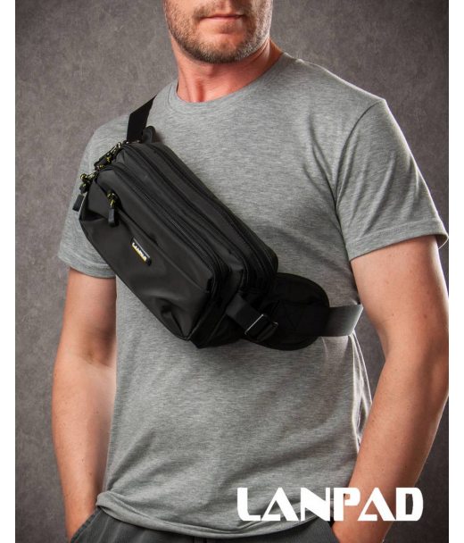 Сумка Мужская пояс-бананка нейлон Lanpad 63737 black