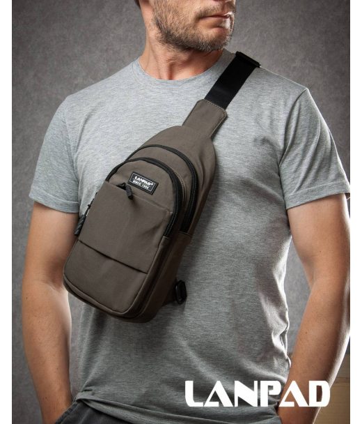 Сумка Чоловіча на плече нейлон Lanpad A4157 brown бол