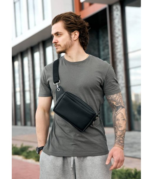 Чоловіча сумка бананка Sambag Harvi фактурна чорна