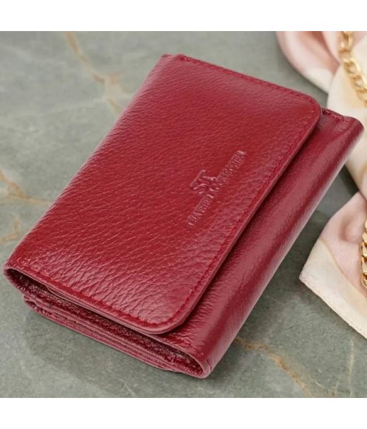 Компактный кошелек удобного формата из натуральной кожи ST Leather 23077 Бордовый