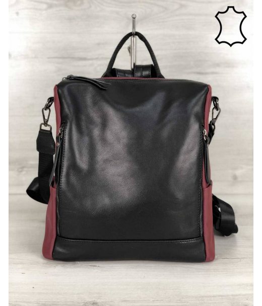 Кожаная  сумка-рюкзак Taus черного с бордовым цвета WeLassie