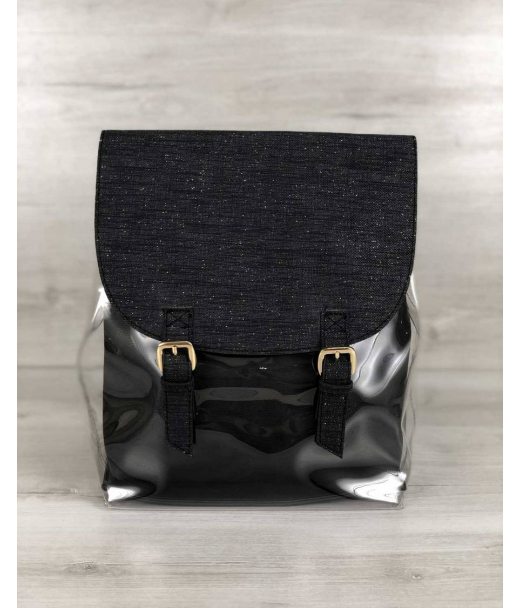 Молодежный силиконовый  рюкзак с косметичкой черный блеск WeLassie