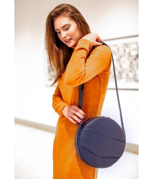 Шкіряна жіноча кругла сумка-рюкзак Maxi темно-синя - BN-BAG-30-navy-blue BlankNote
